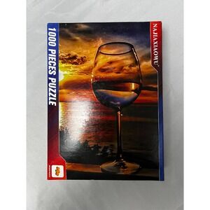 Najiaxiaowu Sunset Sea Wine Glass 1000 Piece Wooden Jigsaw Puzzle New‎